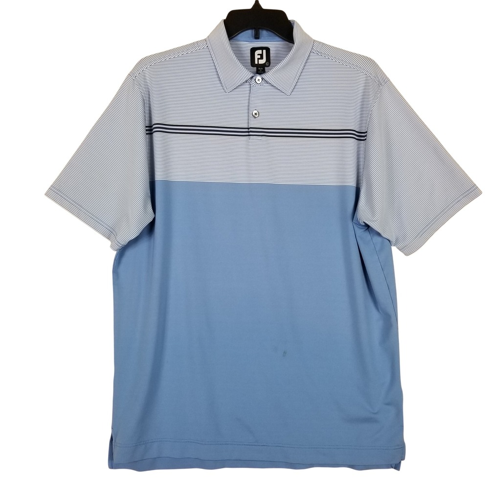 FootJoy Polo Shirt Mens Large Blue Striped Colorblock Performance Golf Top
